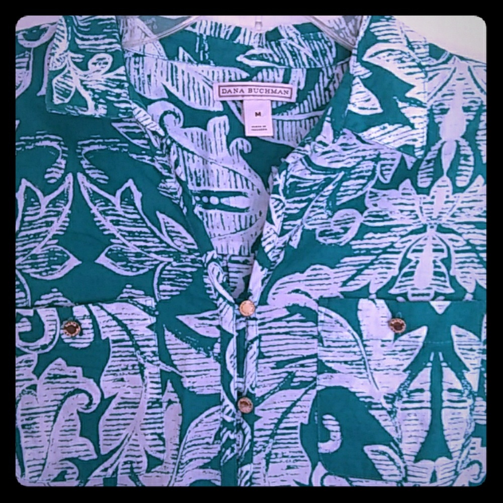 Dana Buchman Green Floral Tab Sleeve Top - Picture 2 of 4